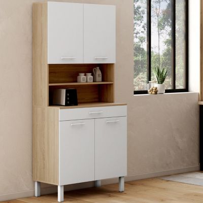 Buffet de cuisine 80 CM CINA 4 portes + tiroir façon hêtre et
