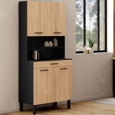 Buffet de cuisine 80 CM CINA 4 portes + tiroir et façon hêtre - vue 2