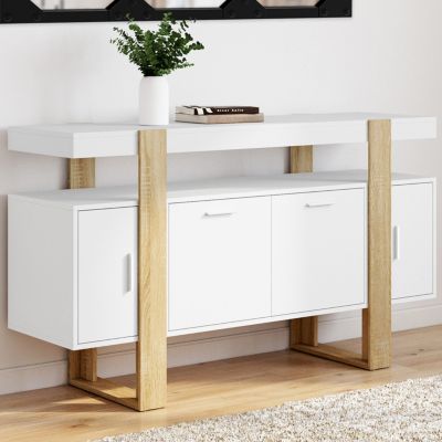 Buffet 140 cm PHOENIX 4 portes blanc et bois