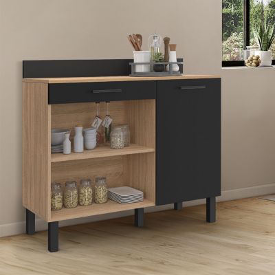 Buffet bas de cuisine 100 CM CINA plan de travail H.83 cm 1 porte + 1 tiroir façon hêtre et - vue 2