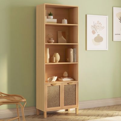 Etagère bibliothèque 4 niveaux avec placard EDHEN cannage et bois