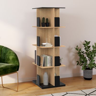 Etagère bibliothèque rotative 4 niveaux RAPHA noir et effet bois