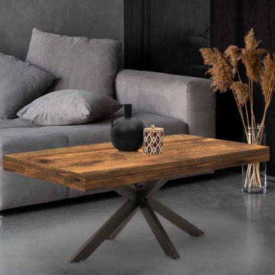 Table basse rectangulaire ALIX 110 cm pied araignée bois effet vieilli et - vue 2