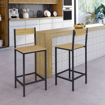 Tabourets de bar DETROIT x2 Bois et - vue 7