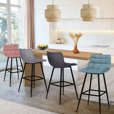 Lot de 4 tabourets de bar MADY en velours mix color pastel - vue 2
