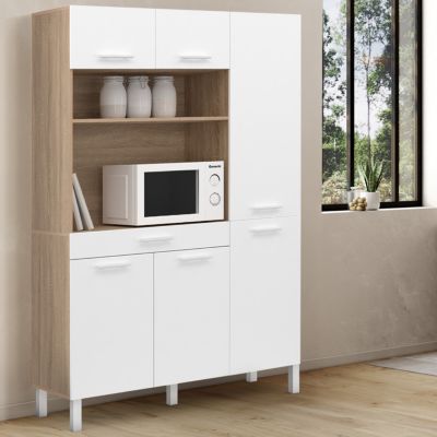 Buffet de cuisine avec colonne de rangement 120 CM CINA 6 portes + tiroir façon hêtre et - vue 2