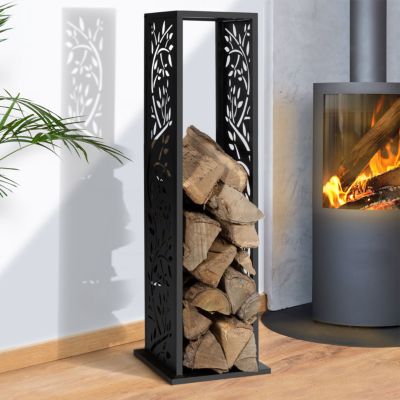 Range bûches vertical acier motif arbre H.112 CM pour cheminée