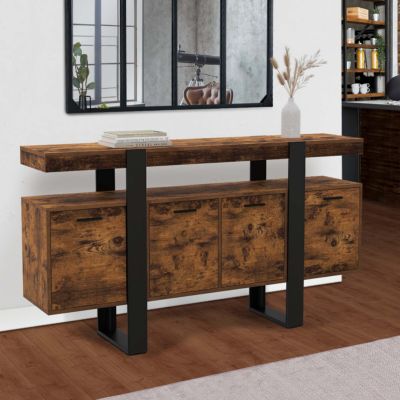 Buffet 160 cm PHOENIX 4 portes bois effet vieilli et