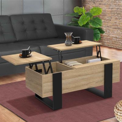 Table basse 2 plateaux relevables PHOENIX bois et