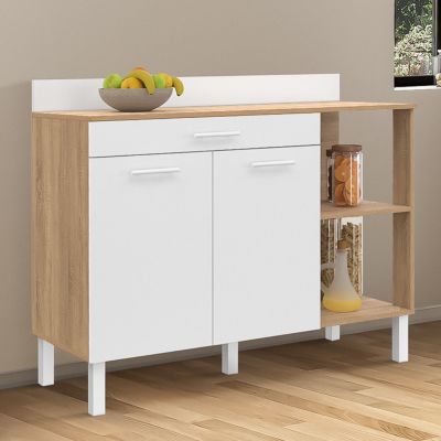 IDMarket Buffet bas de cuisine 120 cm CINA plan de travail H.83 cm 2 portes + tiroir façon hêtre et - vue 1