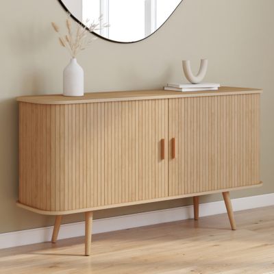 Buffet 140 cm ROMIE 2 portes coulissantes latte tasseau bois coloris chêne