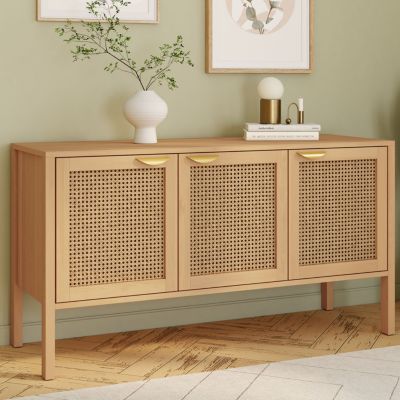 Buffet bas 110 cm EDHEN 3 portes bois et cannage - vue 7