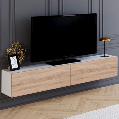 Meuble TV 180 cm suspendu ELIO 2 portes et bois - vue 2