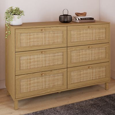IDMarket Commode 6 tiroirs HANAE 115 cm Effet Naturel cannage - vue 2