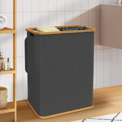 Panier à linge 140 2 bacs amovibles bambou RITA tissu - vue 7