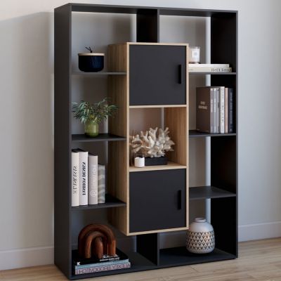 Etagère bibliothèque COLETTE avec 11 compartiments et 2 cases et effet bois 143 cm - vue 2