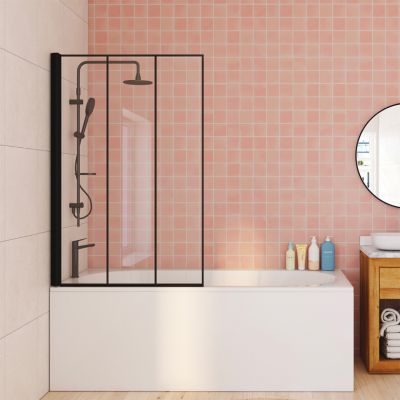 IDMARKET Pare baignoire 1 volet 70x120 cm sérigraphié effet verrière avec profilé en aluminium