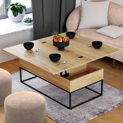 IDMarket Table Basse rectangulaire relevable Convertible en Table à Manger Detroit Design Industriel