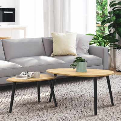 IDMarket Lot de 2 Tables Basses gigognes Gaia Bois et Pieds Noirs scandinave - vue 6
