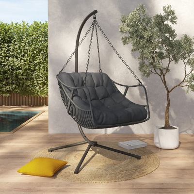 Fauteuil suspendu relax LOA ajouré effet rotin avec coussin - vue 9