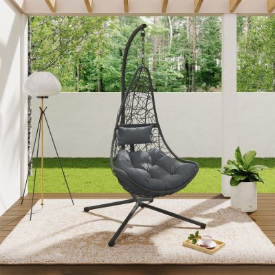 Fauteuil demi lune suspendu ajouré effet rotin avec coussin - vue 9