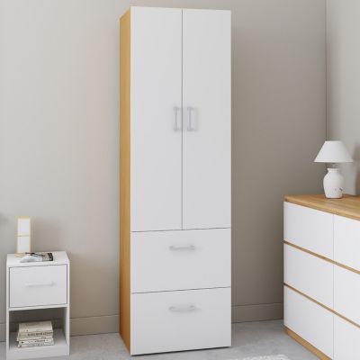 Armoire 2 portes JULIANA et bois penderie 50 cm avec 2 tiroirs