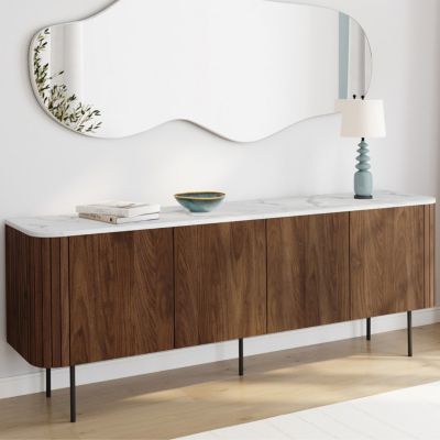 Buffet bas 160 cm MARLA 4 portes effet noyer et lattes et plateau ALASKA - vue 2