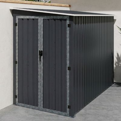 IDMARKET Abri de jardin adossé 3 m² en acier galvanisé avec base double porte latérale - vue 7