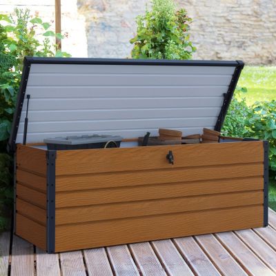 Coffre de rangement métal verrouillable effet bois et pour jardin 165x70x63 cm - vue 2