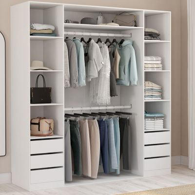 Dressing double TAYLOR 185 x 55 x 200 cm avec étagères + double penderie + tiroirs