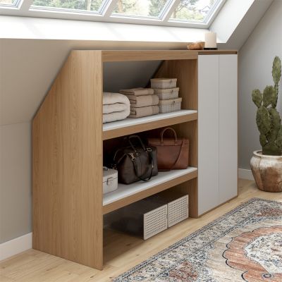 Ensemble étagère 2 niveaux + armoire 2 portes sous pente TOMI hêtre et - vue 7