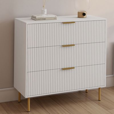 Commode 3 tiroirs MARCEL 80 cm lattes et doré - vue 7