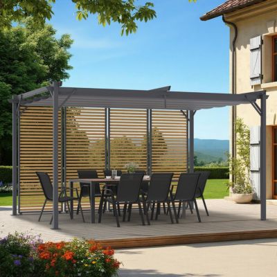 IDMARKET Pergola édition collector persiennes horizontales effet bois et toit rétractable 3x4M 4 pans modulables - vue 8