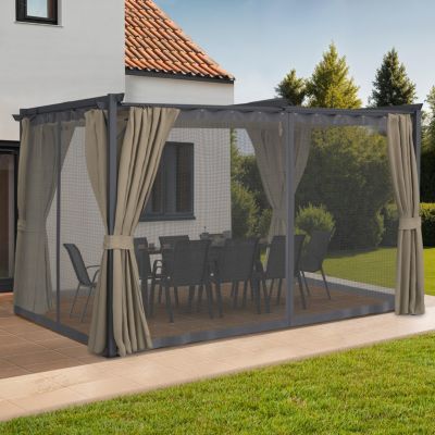 IDMARKET Pergola édition intégrale moustiquaire toit rétractable 3x4 et 4 rideaux - vue 2