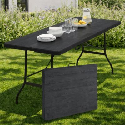 Table pliante d'appoint portable 180 cm pour camping ou réception imitation bois - vue 2