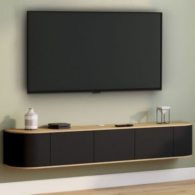 Meuble TV 180 cm suspendu LEORA 3 portes bois et