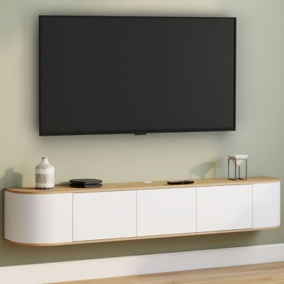Meuble TV 180 cm suspendu LEORA 3 portes bois et - vue 7