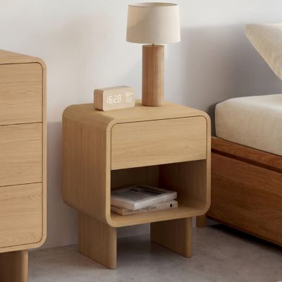 Lot de 2 tables de chevet CAPUCINE 1 tiroir et 1 niche façon hêtre design arrondi - vue 8