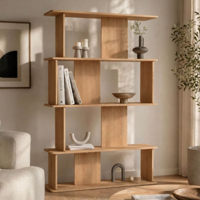 Etagère 4 niveaux japandi CAPUCINE asymétrique façon hêtre design arrondi - vue 6