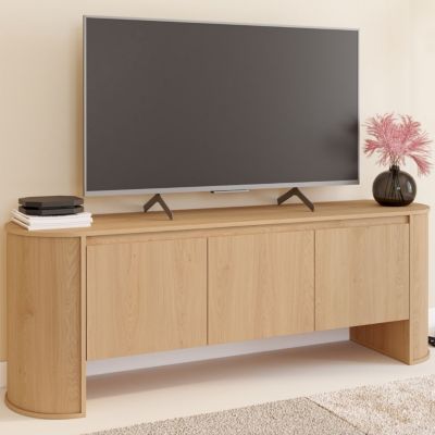 Meuble TV 140 cm DIVIA 3 portes façon hêtre design arrondi - vue 7