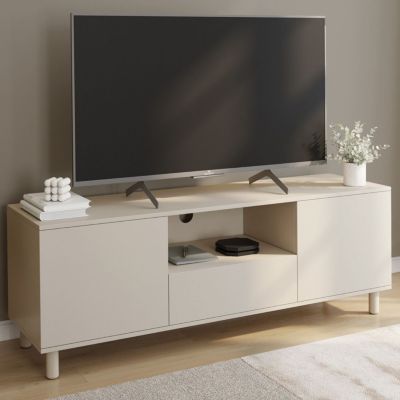 Meuble TV 140 cm BERTILLE 2 portes avec tiroir bois beige