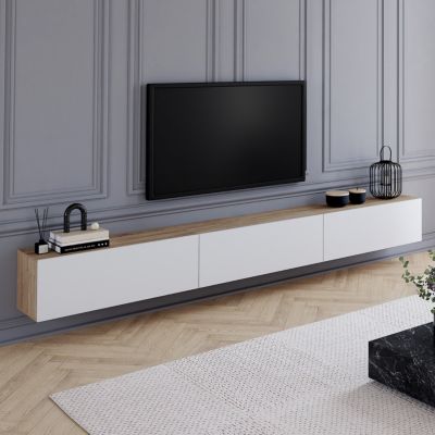 Meuble TV 300 cm suspendu ELIO 3 portes bois et - vue 2