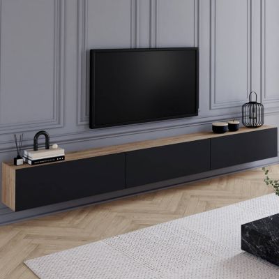 Meuble TV 270 cm suspendu ELIO 3 portes bois et