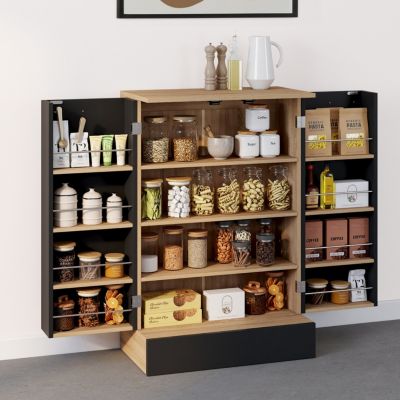 Buffet bas de cuisine ALTO H.90 cm avec rangements et bois - vue 2