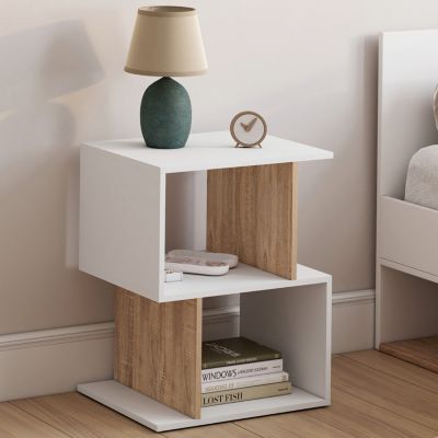 Lot de 2 tables de chevet SOFIA forme avec rangements ouverts et effet hêtre - vue 2