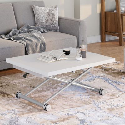 Table basse extensible relevable en table à manger rectangulaire ALTURA 100 160 cm plateau pied chromé - vue 10
