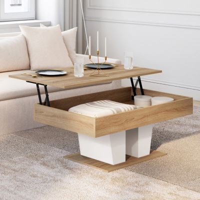 Table basse plateau relevable rectangulaire ELIAD bois et - vue 2