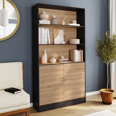 Etagère bibliothèque CARLA 3 niveaux 1 placard et effet bois 190 cm - vue 2