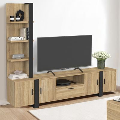 Ensemble meuble TV avec étagères et placard 200 cm PHOENIX bois et - vue 2