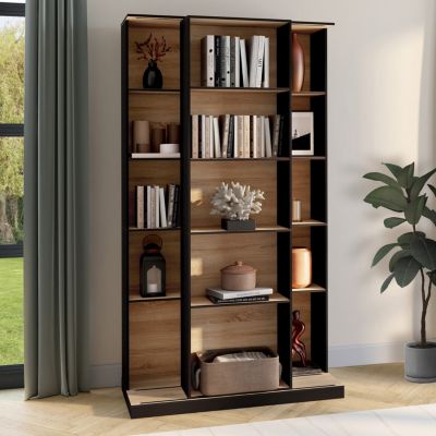 Bibliothèque coulissante ALPHONSE 5 niveaux 15 niches bois et